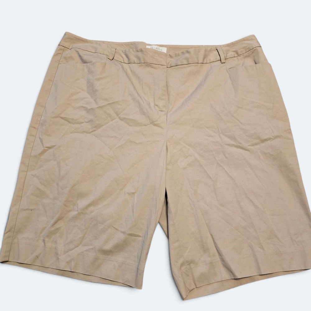 Talbots Woman Khaki Chino Shorts Size 22W Tan Cotton Blend Mid Rise Casual